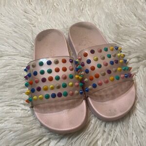 $3 BUNDLE ITEM  Spiked Slide Sandals Rainbow Studded Clear Strap Womens Size 8